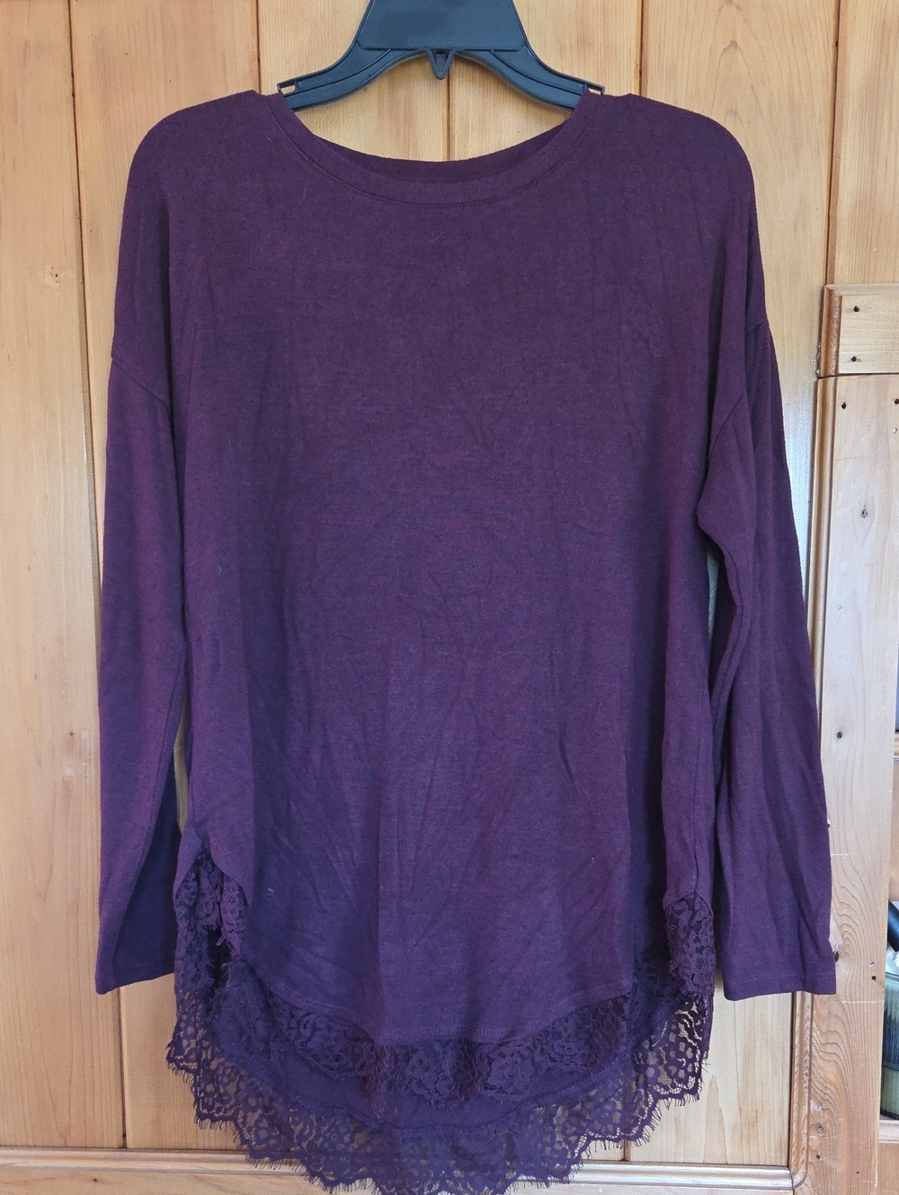 Maurices Plum Long-Sleeve Tee with Lace Hem
